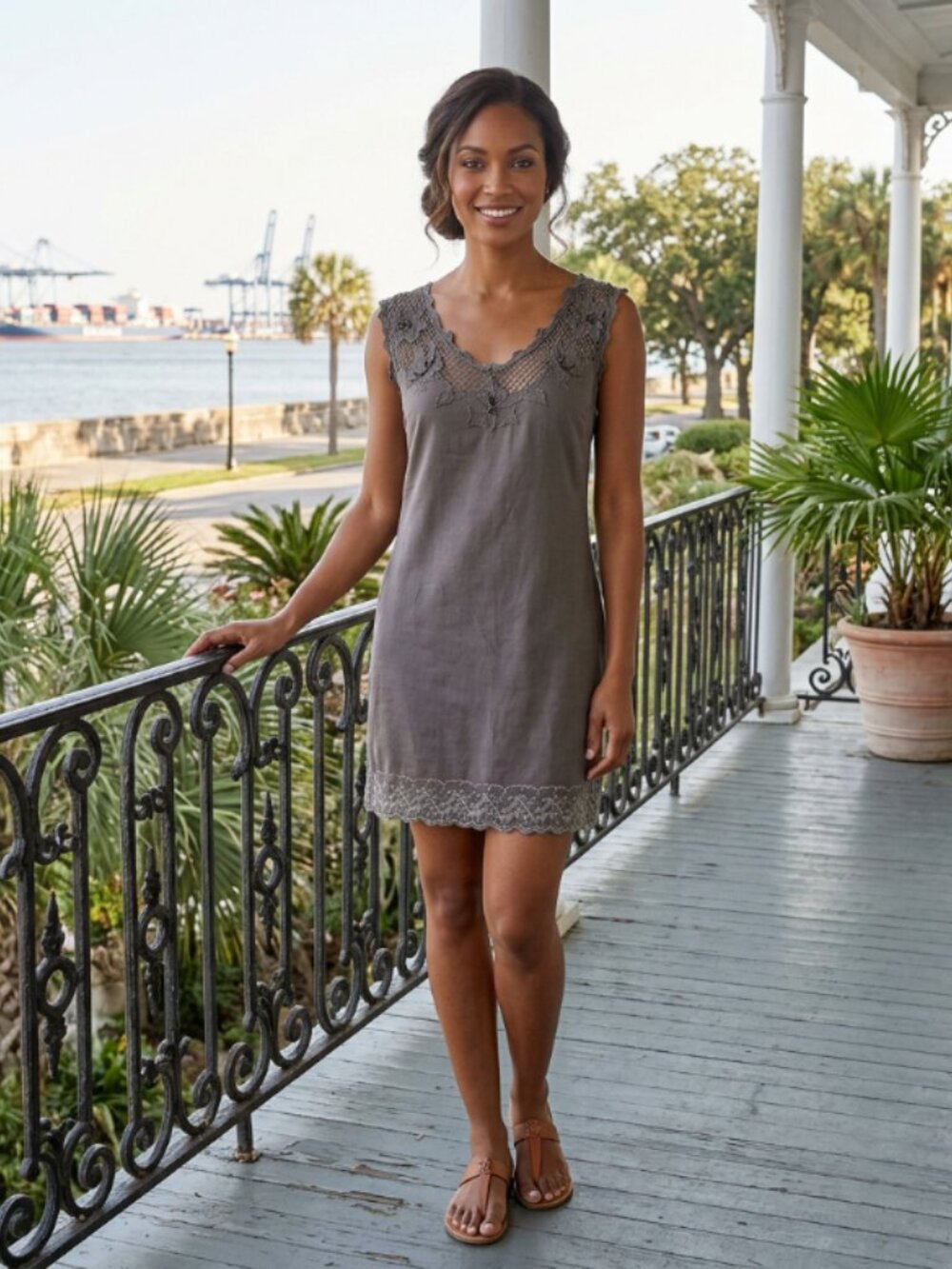 Vtg Y2k Free People Coquette Crochet Lace gray beaded Slip dress